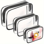 3 Pcs Simple Transparent Travel Zipper Makeup Pouches Lightweight Versatile Toiletry Wash Bags Simple Portable Large Capacity