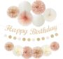 Champagne-gold Beige Fall Birthday Party Decorations-banner Lantern Pom Pom