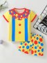 2PCS Boys Halloween Party Circus Themed Clown Print Short Sleeve T-Shirt & Shorts Set Party Performance Clothing For Boys