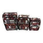Smte-quality Luggage Set Of 3 Leather Travel Suitcase Set Checks Art C3 With Keychain