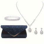 1 Pair Of Earrings + 1 Necklace + 1 Bracelet + 1 Purse Elegant Jewelry Set Paved Shining Zirconia Pick A Color U Prefer