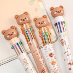A Cartoon Cute Bear Multi-color Pen Ten-in-one Press-type Multi-color Pen Ballpoint Pen Daily Planner Neutral Pen With Multiple