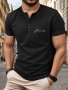 Trendy Letters Print Men's Athletic V-neck Henley T-Shirt - Short Sleeve Casual Workout Top For Spring Summer Fitness Holiday