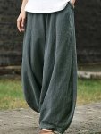 Solid Color Baggy Harem Pants Casual Elastic Waist Comfy Pants With Pocket Women's Clothing