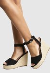 Wide Fit Peep Toe Espadrille Wedges - Black
