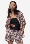 Linen-blend Pull-on Shorts - Dark Brown Zebra Print