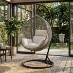 Hanging Egg Chair With Stand And Cushions - White