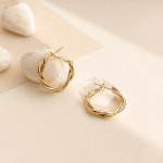 Golden Silvery Twisted Hoop Earrings Japanese Korean Style Alloy Jewelry Delicate Gift For Women Girls
