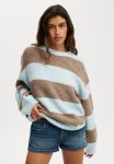 Cotton On Luxe Crew Pullover - Whisper Blue Stripe