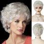 Short Curly Wigs For Women Old Lady Costume Halloween Wig Grey White Granny Wig With Bangs High Temperature Fibers Music Festival