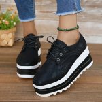 Women's Snakeskin Pattern Platform Sneakers Fashion Lace Up Outdoor Shoes Comfortable Low Top Shoes
