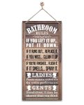 Funny Bathroom Rules Sign - Rustic Bathroom Decor For Farmhouse Western & Country Bathrooms - Vintage Wooden Wall Art With Humor