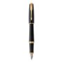 Urban Fountain Pen - Medium Nib Blue Ink Muted Black With Gold Trim - Presented In A Gift Box