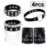 4PC Multi-layer Faux Leather Bracelet Set – Skull Rivet & Star