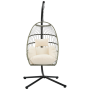 Outdoor Hanging Egg Chair - Grey Rattan White Cushion & Rain Cover