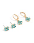 Goldair Gold Blue Diamante Flower Stud & Huggie Earrings 2-PACK