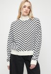 Edit 100% Cotton Chevron Stripe Funnel Neck - Ecru Chevron
