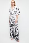 V-neck Dolman Sleeve Wide Leg Jumpsuit - Varigated Spot