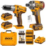 Ingco - Cordless Impact Driver And Drill With 4AH Batteries Charger & Bits
