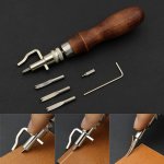 7-IN-1 Leathercraft Tools Kit With Adjustable Pro Stitching Groover And Beveler Edge Creaser Wood Handle Leather Sewing Diy Hand