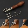 7-in-1 Leathercraft Tools Kit With Adjustable Pro Stitching Groover And Beveler Edge Creaser Wood Handle Leather Sewing DIY Hand Tools Set