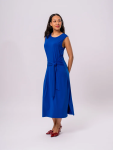 Blue Sleeveless Tie Waist Midi Dress - L Blue