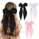 3PCS Elegant Premium Versatile Tassel Hair Clips Vintage Sweet Silky Ribbon Bow Barrettes Women Girls Casual Party Supplies Prin