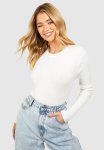 Rib Knit Crew Neck Racer Bodysuit - Cream