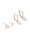 Rose Gold Plated Cubic Zirconia Stud & Huggie Earrings 2- Pack