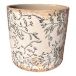 Ceramic Pot 13CMH - Grey Flowers And Leaves