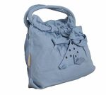 Canvas Denim Shoulder Bag With Bow Detail - Blue