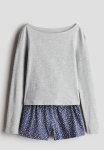 Cotton Pyjamas - Light Grey Marl floral