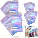 20 50PCS Resealable Smell Proof Bags Holographic Foil Pouch Bag Flat Zip Lock Bag For Food Candy Jewelry Screw