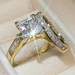 2PCS SET Fashion Couple Ring Jewelry Shiny Square Wedding Ring Promise Engagement Jewelry Classic Anniversary Birthday Party Gif