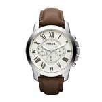 Fossil Grant Silver Round Leather Men's Watch FS4735