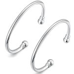 Denchy 925 Silver Bangle Bracelet Fashion Jewelry Simple Cuff Bangles For Women Mom Wife Valentine Mothers Day Gift 2PCS