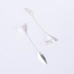 Classic Single Leaf Sterling Silver Drop Earrings - Silver