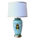 Blue Ceramic Lamp - Honeycomb Bee Design