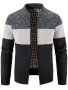 Warm And Thick Fleece Jacket For Male Men's Casual Comfy Color Block Mid Stretch Zip Up Knit Cardigan For Winter And Fall