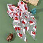 Christmas Hair Bows Clips 1PCS Santa Hat Hair Clips Big Long Tail Hair Ribbons Metal Bow Hair Barrettes Christmas Theme Design C