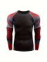 Men's Color Block Striped T-Shirt Active Long Sleeve Skinny High Stretch Crew Neck Tee Men's Clothing For Outdoor Fitness