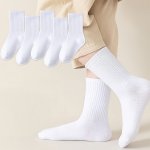 5 Pairs Unisex Solid Socks Simple & Breathable Mid Tube Socks Women's Stockings & Hosiery