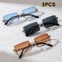 3 Pcs Rimless Rectangular Glasses Gradient Lenses Metal Fashion Eyewear For Outdoor Beach And Travel Stylish Frameless Glasses Set