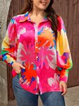 Plus Size Colorful Floral Print T-Shirt Casual Short Sleeve Crew Neck Top For Spring & Summer Women's Plus Size Clothing