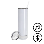 20OZ 600ML White Stainless Steel Tumbler With Bluetooth Speaker Includes Lid & Straw