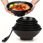 Set Of 4 - Contains 2 Bowls And 2 Spoons Unbreakable Japanese Ramen Bowls Dishwasher And Microwave Safe Cutlery. Perfect For Noo