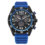 Brycen Men's Eco-drive Sport Chronograph Black Dial Blue Silicone Watch