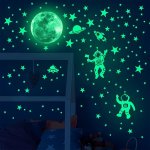 Glow In The Dark 3D Moon Stars And Astronauts Wall Stickers - Self-adhesive Plastic Wall Decals For Glass Surfaces High-gloss Fa