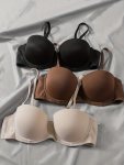 3PCS Simple Solid T-Shirt Bras Comfy & Breathable Push Up Bra Women's Lingerie & Underwear
