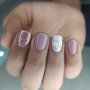 24PCS Light Purple Fake Nails Marble Print Press On Nails With Silvery Glitter Design Glossy Glue On Nails Full Cover Short Square False Nails